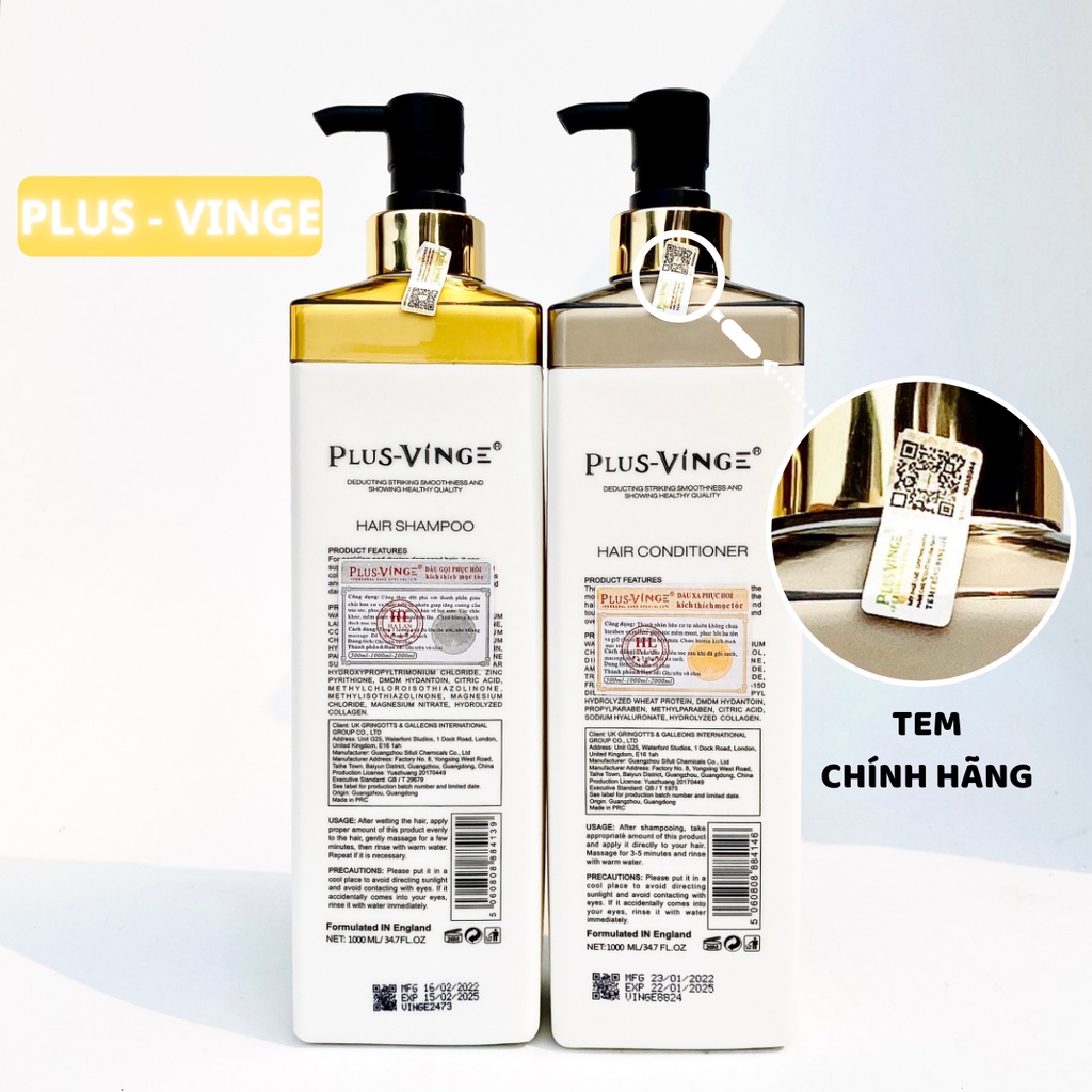 Cặp dầu gội dầu xả COLLAGEN VINGE PLUS 1000ML CHÍNH HÃNG - Hương nước hoa sang chảnh phục hồi tóc hư tổn GX12