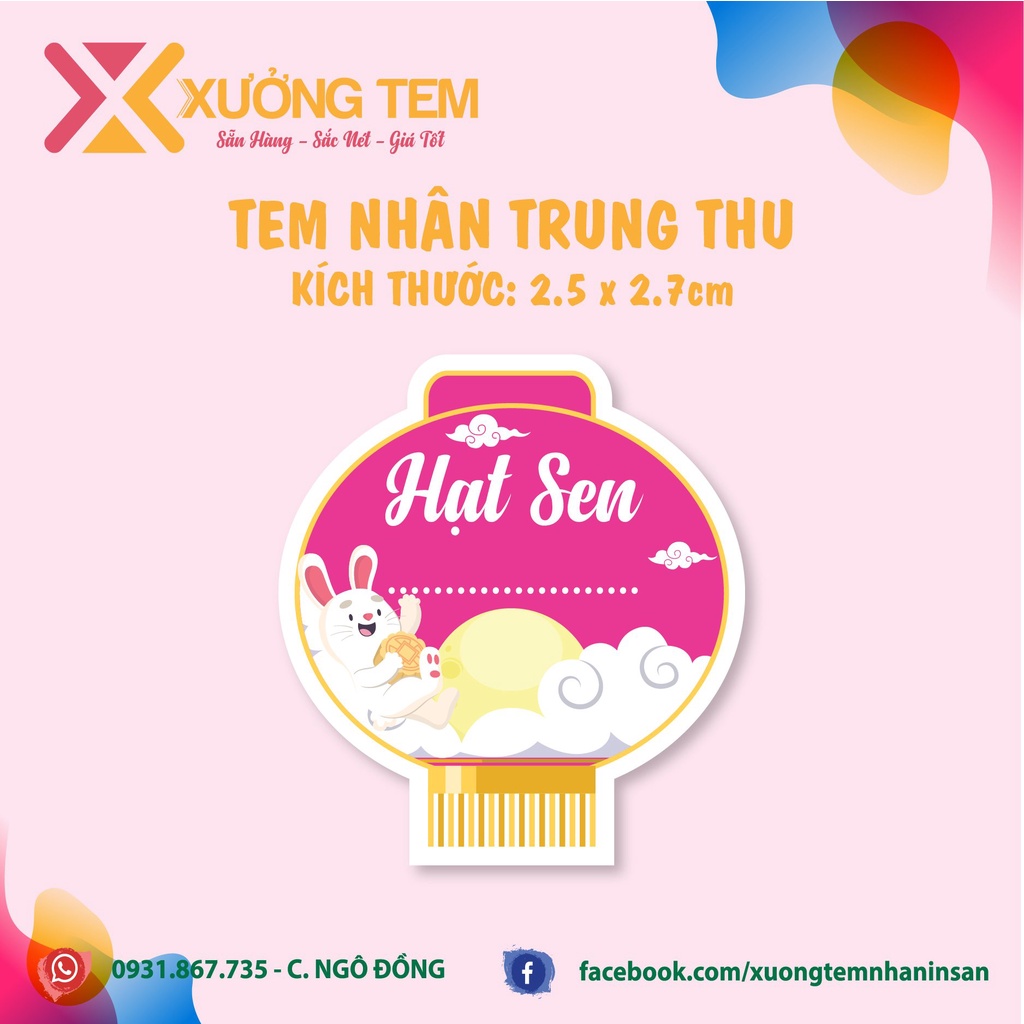 Tem Dán Nhân Bánh Trung Thu Hình Lồng Đèn, Hàng Sẵn, Dày Đẹp