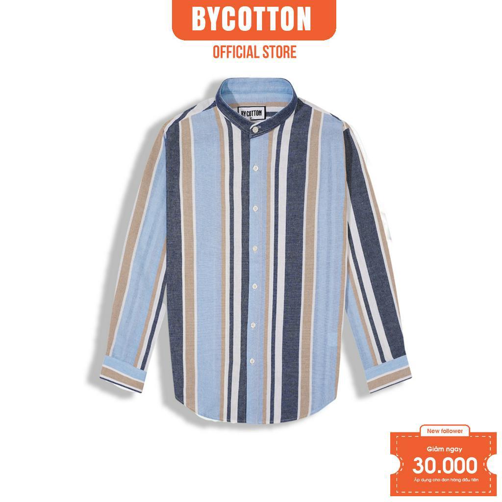 Áo Sơ Mi Nam Dài Tay Phối Sọc Nâu Trắng BY COTTON Linen Brown White Stripes Shirt