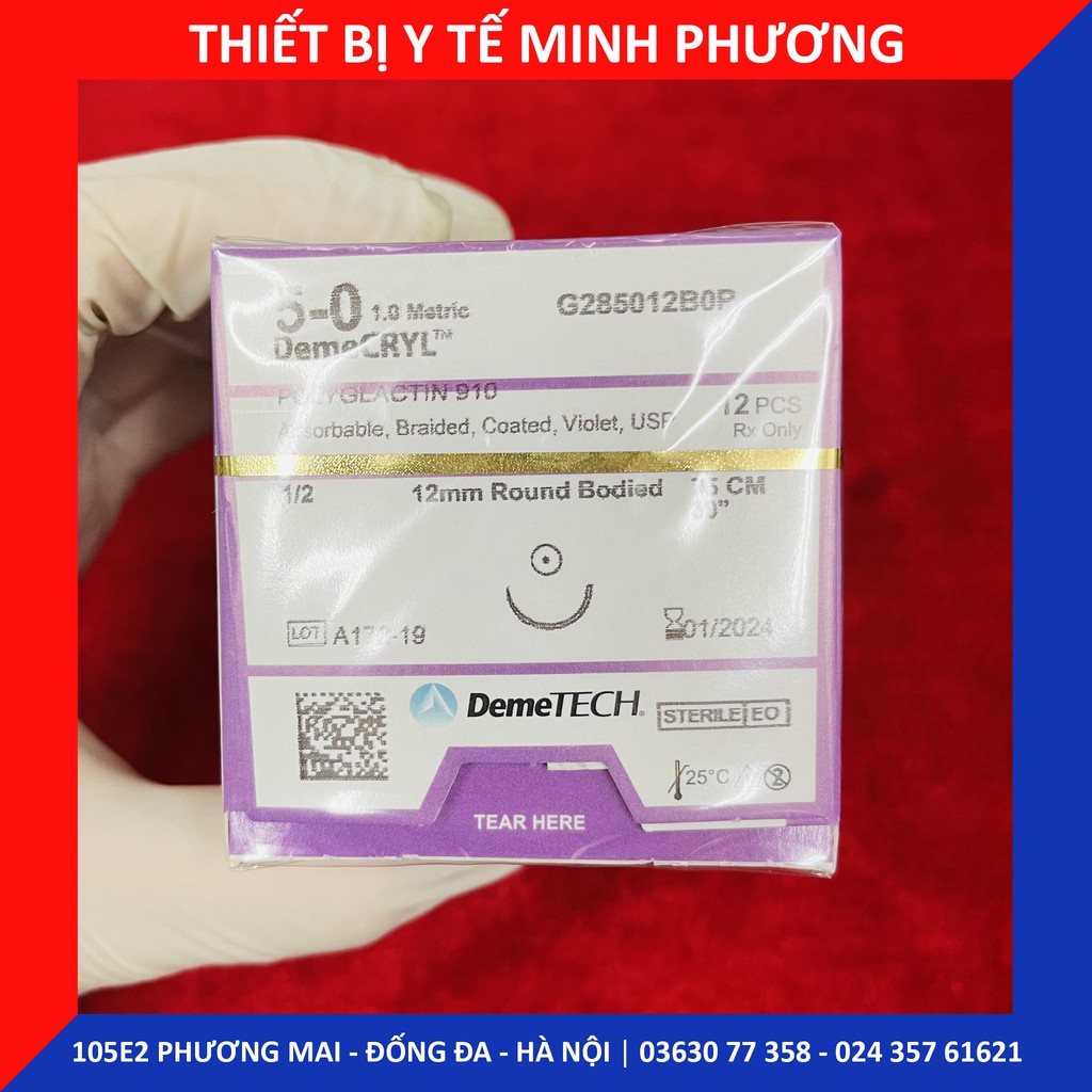 [ĐẠI LÝ PHÂN PHỐI] Bán lẻ Chỉ khâu DEMECRYL DEMETECH Polyglactin tự tiêu dùng trong phẫu thuật số 5/0