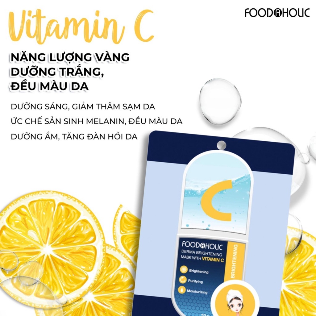 Mặt Nạ Foodaholic Vitamin C Derma Brightening Mask Dưỡng Ẩm, Sáng Da 23g
