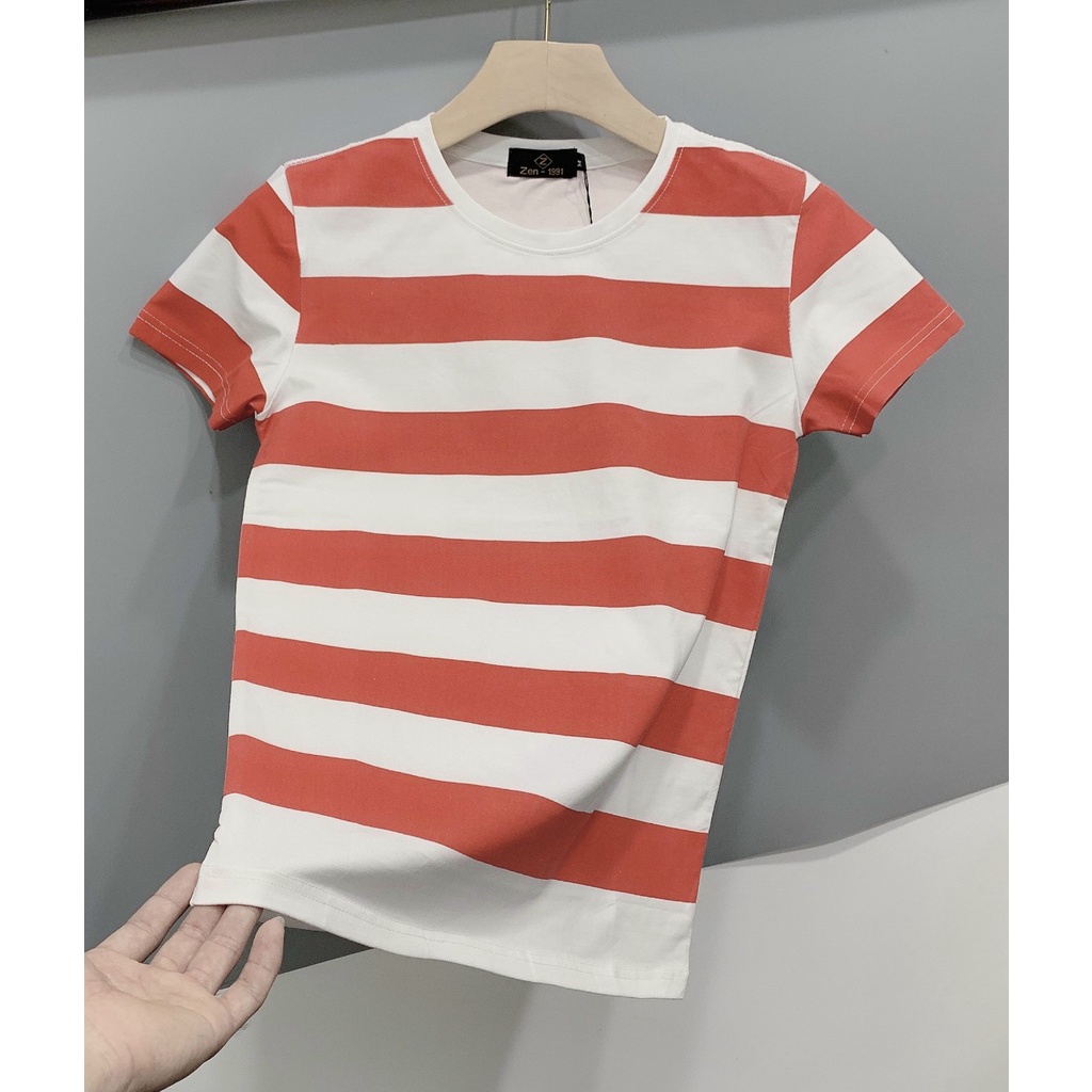 Áo thun tay ngắn sọc ngang Chất Liệu Cotton 4C Cao Cấp