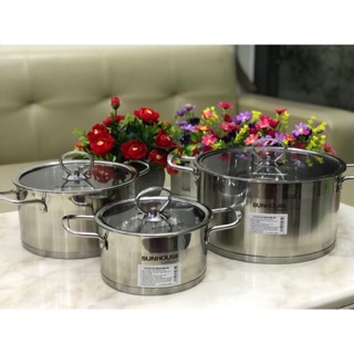 Bộ nồi inox cao cấp 3 nồi 5 đáy SUNHOUSE MAMA SH784 cho bếp ga từ hồng ngoại