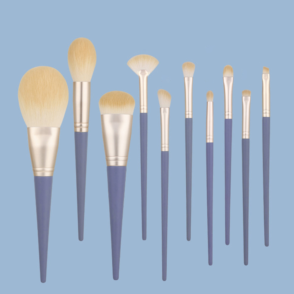 CODseller 10Pcs/Set Makeup Brushes Skin-friendly Portable Blue Wood Handle Foundation Brushes for Beauty