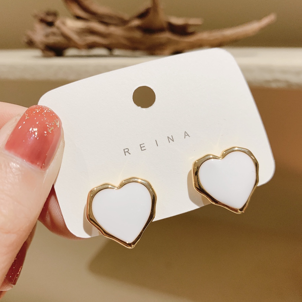 iF YOU Khuyên Tai Bạc Hình Trái Tim Nhỏ Giọt Dầu Màu Đỏ Cổ Điển Phong Cách Hàn Quốc Cho Nữ