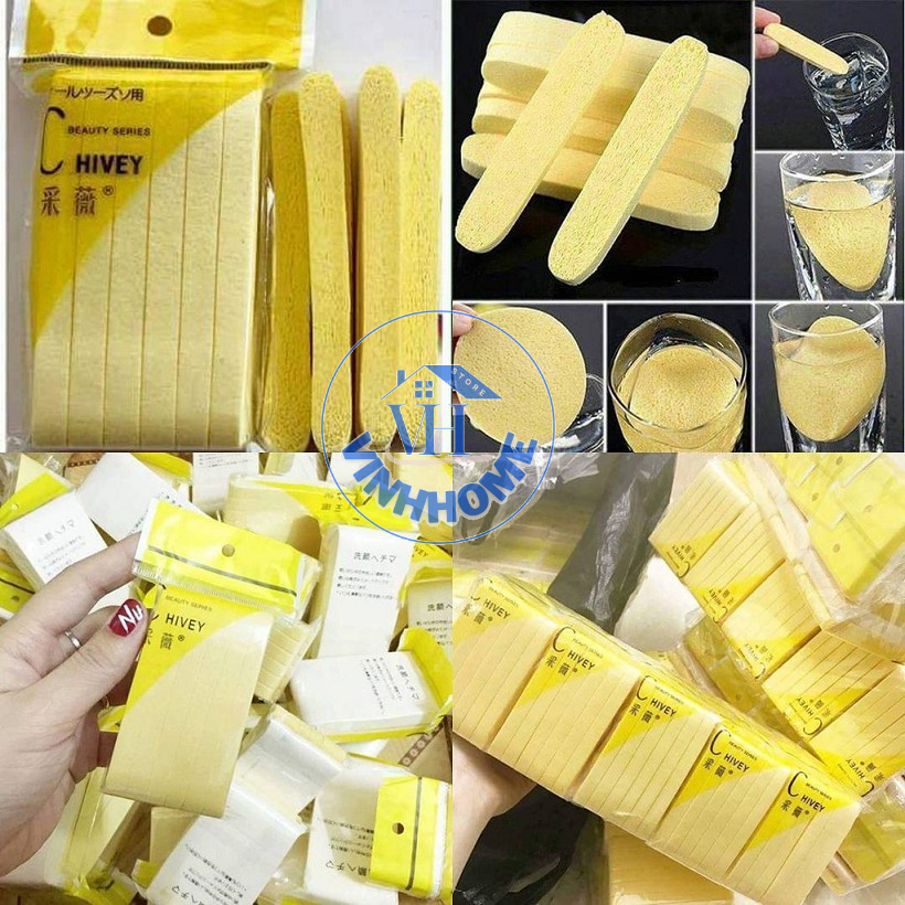 Set 12 bông mút rửa mặt Chivey, bọt biển tẩy trang làm sạch da dạng nén dễ dàng sử dụng
