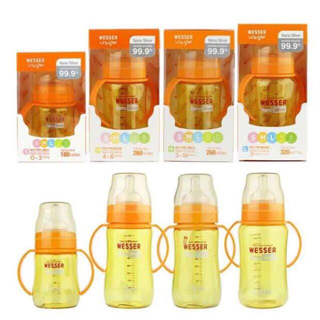 BÌNH SỮA WESSER CỔ RỘNG 180ML/260ML NANO SILVER