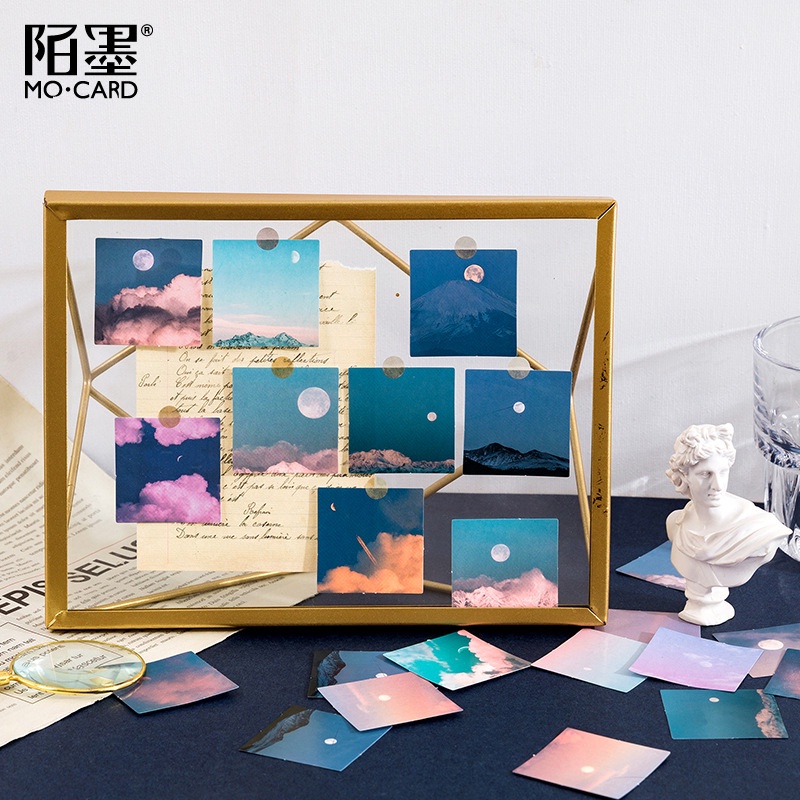 Hộp 46 tấm hình dán sticker phong cảnh bầu trời mây và trăng