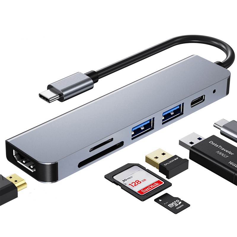 Bộ chuyển Hub USB Type-C 6 in 1 ( LAN+ TYPEC+ USB * 3+HDTV+SD+TF+PD)