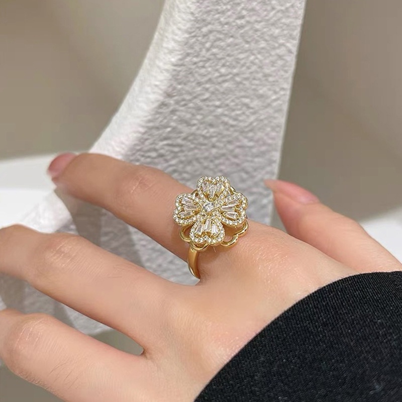 Nhẫn hở hình cỏ bốn lá có thể xoay được phong cách thời trang Hàn Quốc Nhật Bản cho nữ