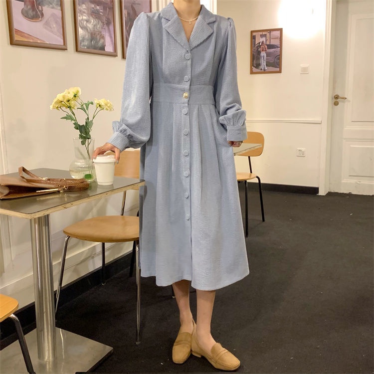 IELGY    Đầm Nhung Cổ polo Dáng Dài Vừa Thời Trang Pháp Thanh Lịch Cho Nữ