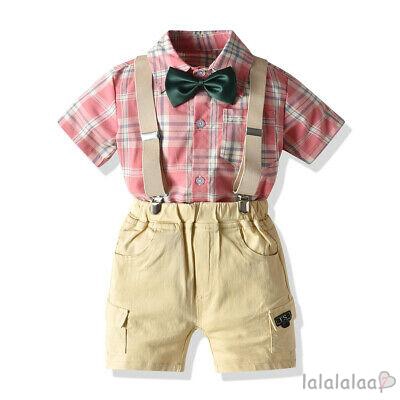 ❆☉❆Toddler Baby Boy Gentleman Plaid Bow Tie Shirt Tops Shorts Pants Outfit Set