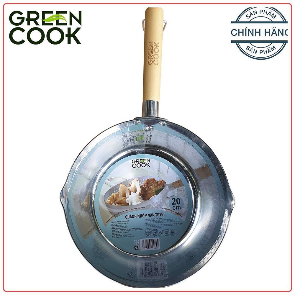 Quánh nồi nhôm vân tuyết Green Cook GCS04 18cm và 20cm tay cầm bằng gỗ chắc chắn