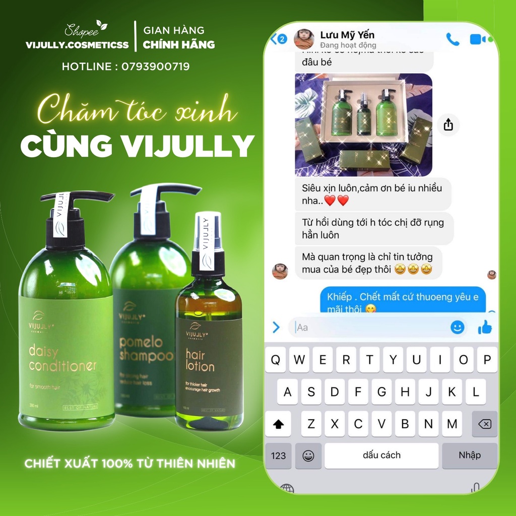 Combo Vijully gội bưởi, xịt tinh dầu bưởi giúp mọc tóc nhanh, giảm rụng tóc ( tặng kèm quà xinh )