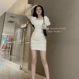 Đầm tay ngắn ôm body hở lưng đan dây nhúm sườn cực xinh , chất thun bozip mềm mịn