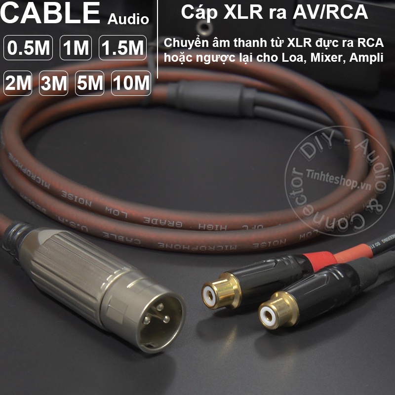Dây XLR sang 2 RCA DIY 0.5M đến 5M - Cáp canon đực sang 2 hoa sen