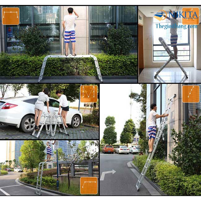 Thang Nhôm Gấp 4 Khúc NIK44A & NIK44 - Chính Hãng NIKITA - Bảo Hành 24 Tháng