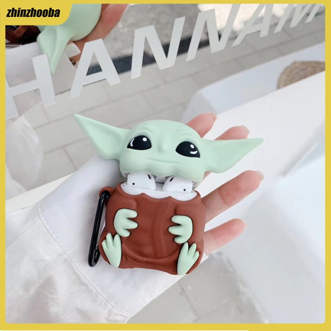 Vỏ bảo vệ hộp sạc hình Yoda đầu to thích hợp cho tai nghe không dây Bluetooth Airpod 1/2/3/pro