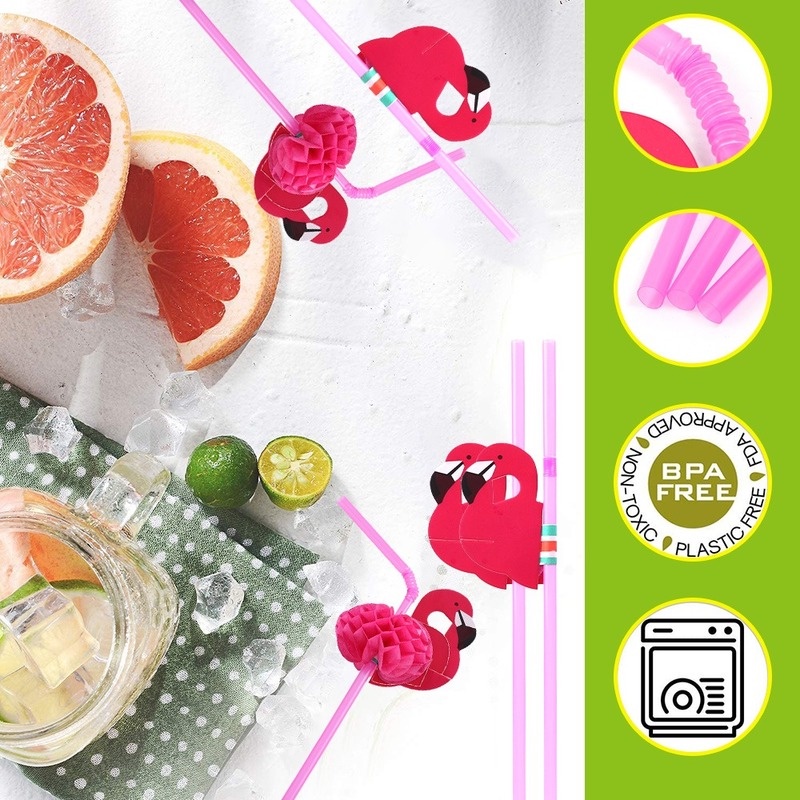 Set 10 Ống Hút Dùng Một Lần Họa Tiết Chim Hồng Hạc Dễ Thương