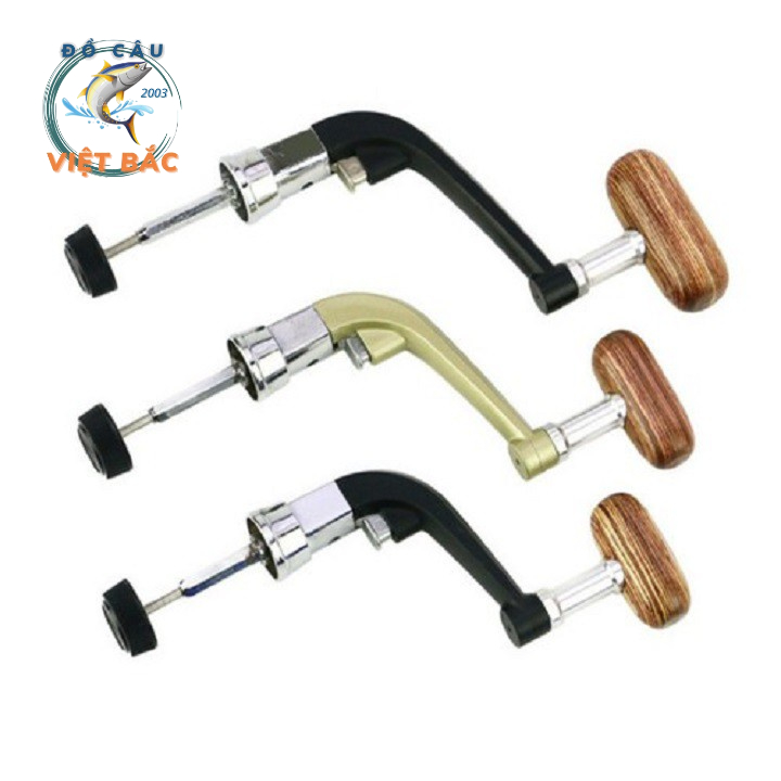 Tay quay máy câu núm gỗ tay quay máy câu shimano kim loại