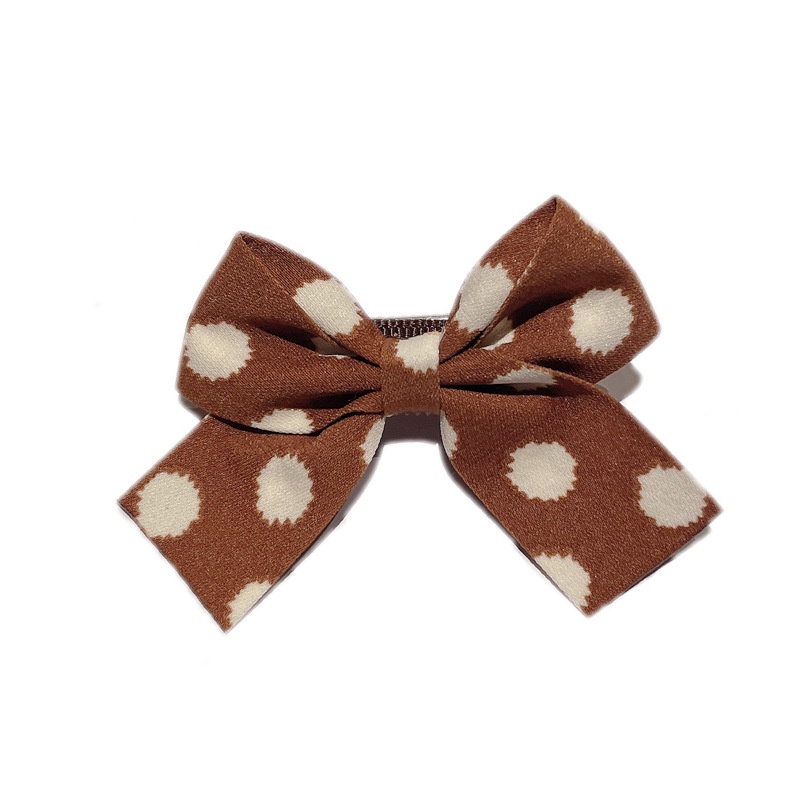 Kẹp Tóc Nơ Họa Tiết Chấm Bi Màu Cà Phê Phong Cách Hàn Quốc Dễ Thương Thời Trang Cho Bé Gái