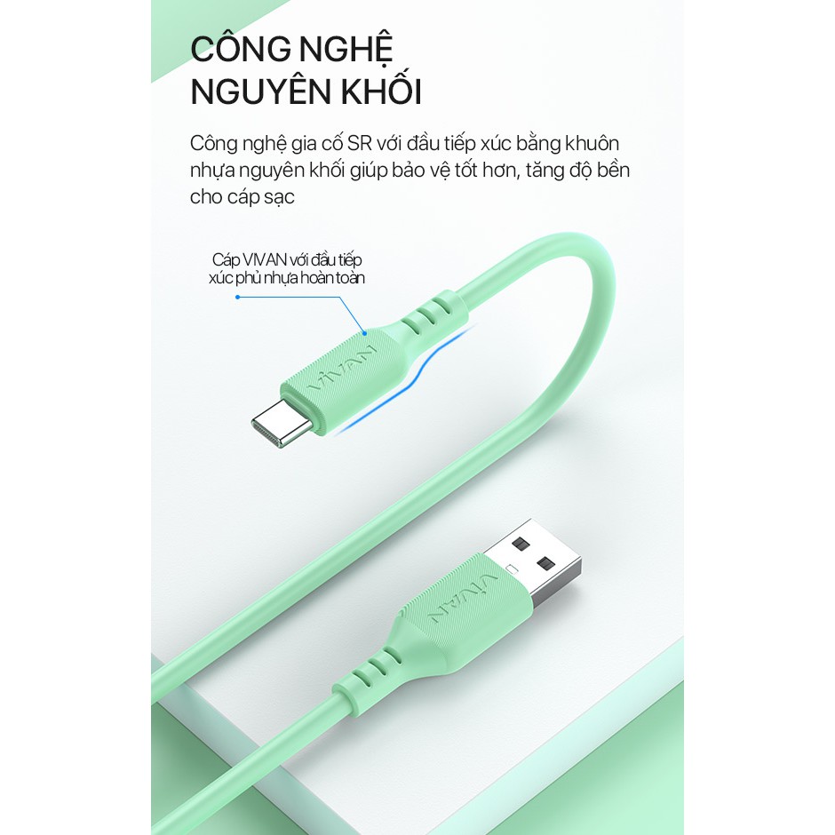 Cáp Sạc Nhanh Type-C VIVAN VSC100 3A Tương Thích Với Các Thiết Bị Android - BẢO HÀNH 12 THÁNG