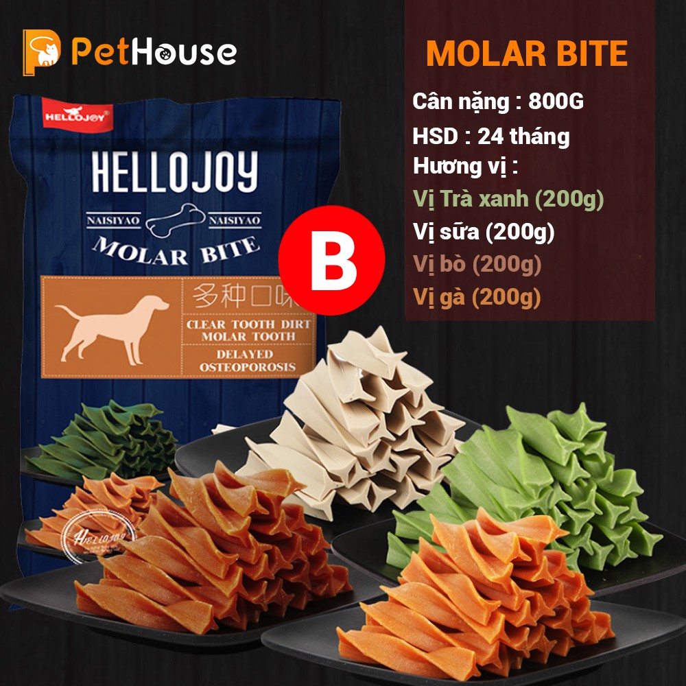 Xương gặm sạch răng Hello Joy 8 vị (800g) Bánh thưởng cho chó mèo thú cưng