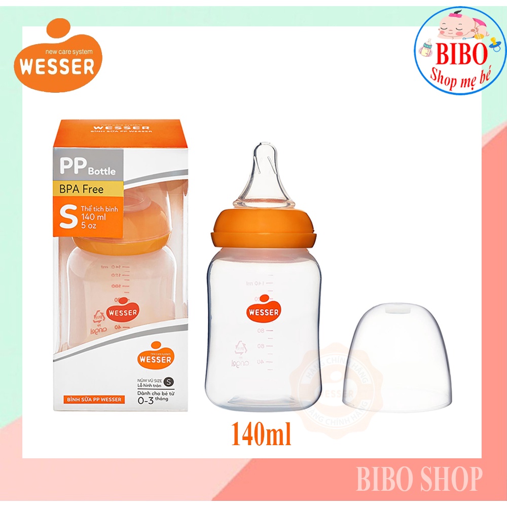 [Mẫu mới] Bình Sữa Wesser Cổ Nhỏ 140 ml, Bình Sữa Cho Bé Bú