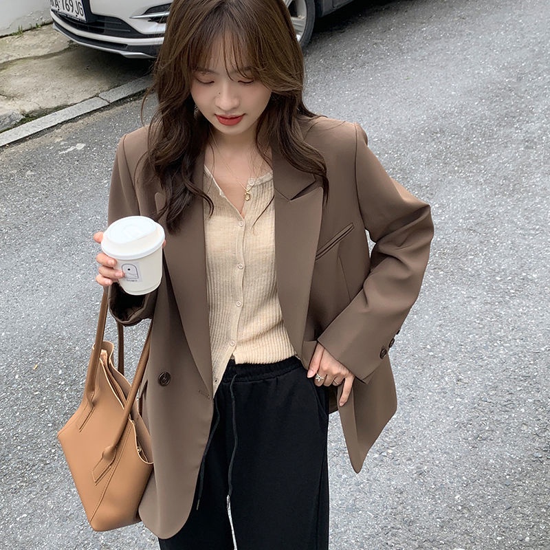 Korean style suit jacket 2022 spring high-end fried street Korean style loose casual all-match coffee small suit jacket for women