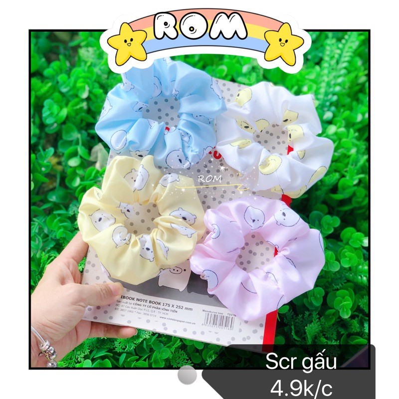 Buộc tóc SCRUNCHIES hoạ tiết gấu gam màu pastel