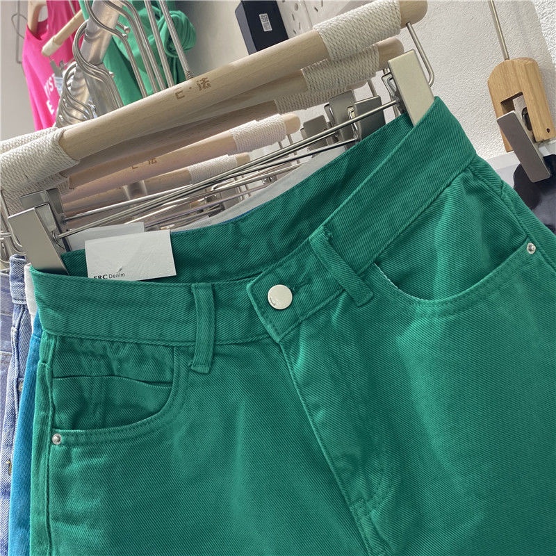 Jiashucheng Quần Short Denim Lưng Cao Ống Rộng Phối Rách Thời Trang Mùa Hè Mới Cho Nữ