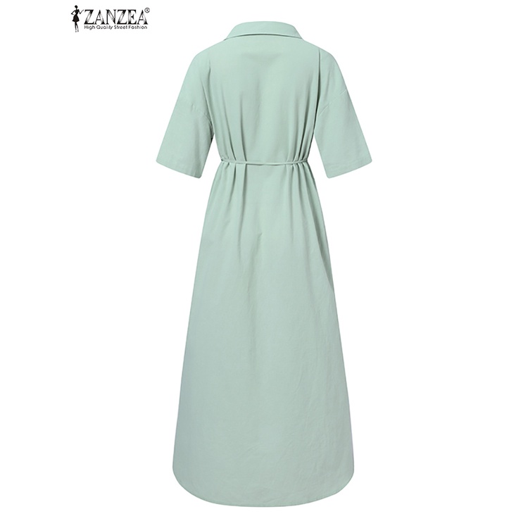 Đầm dài ZANZEA xẻ tà cổ bẻ gài nút tay lỡ thời trang cho nữ