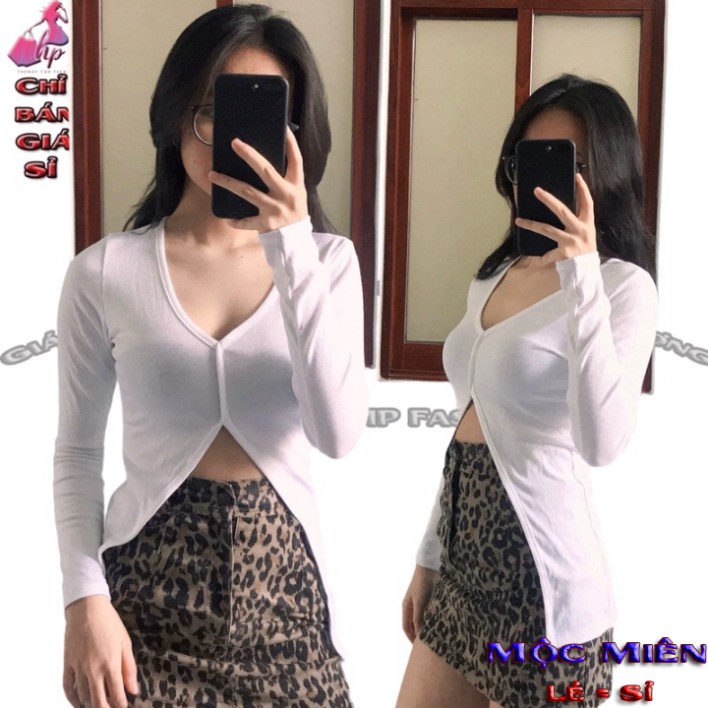 Áo thun nữ ôm body cổ V tay dài  phong cách hàn quốc cực dễ thương mẫu mới thời trang 2021 - MM