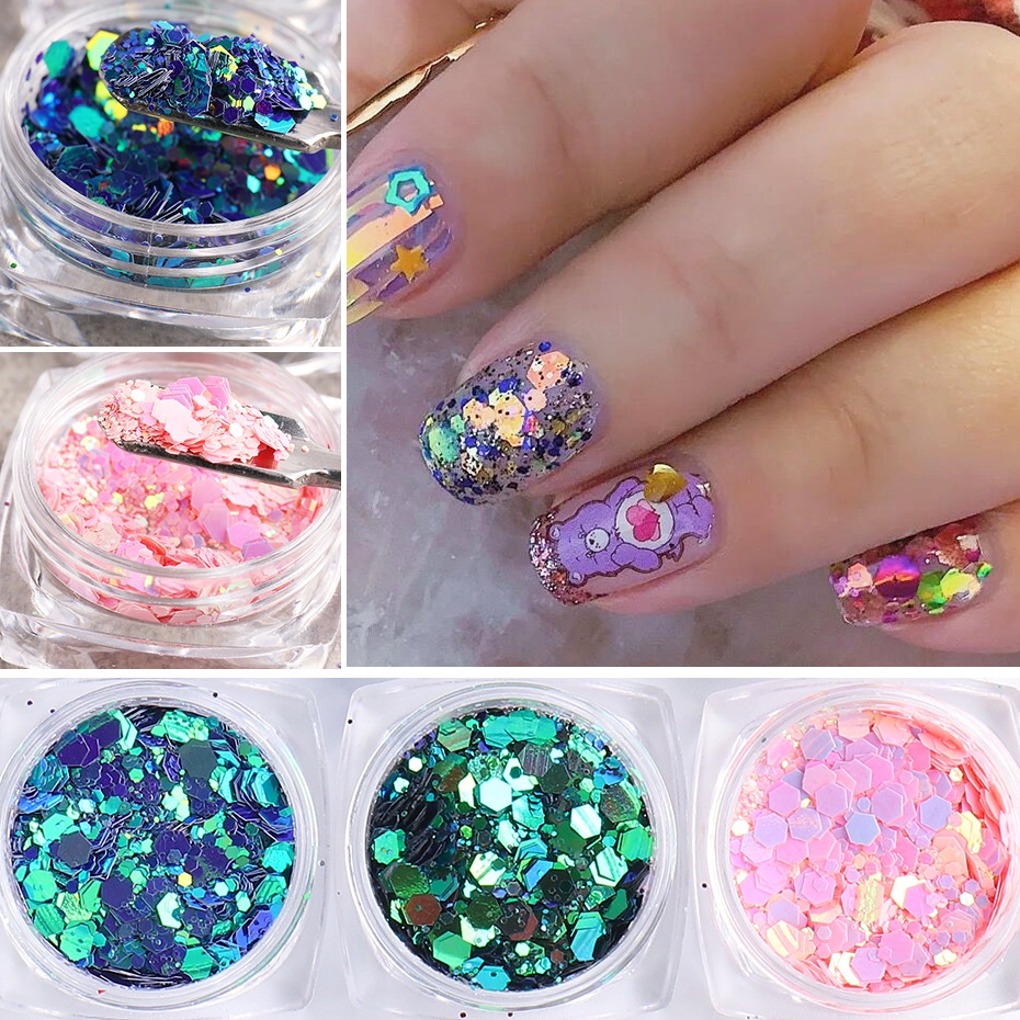 1 Cuộn Kim Sa Lục Giác 3D Nhiều Màu Trang Trí Móng Tay