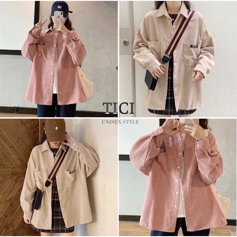 Áo Sơ Mi NHUNG GÂN❤️ Form rộng Unisex Nam/Nữ (Chất Vải Nhung Siêu Sịn,Mịn)❤️MÀU HỒNG/XANH/NUDE/NÂU [FREESHIP] | BigBuy360 - bigbuy360.vn