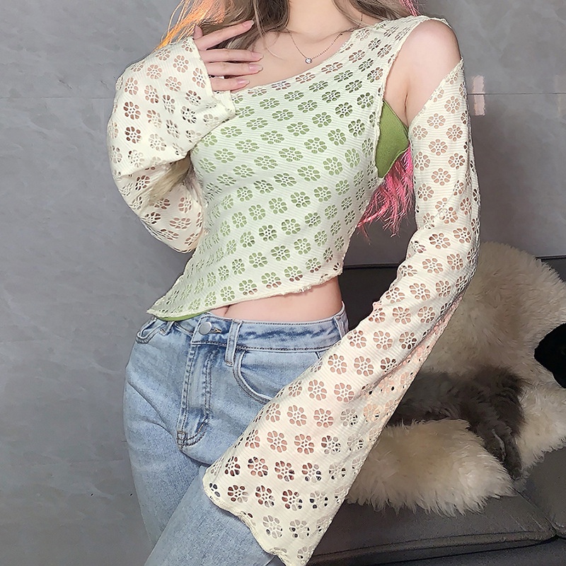 Set Áo Tay Dài Phối Ren Hoa + Áo Sát Nách Thiết Kế Hợp Thời Trang Cho Nữ