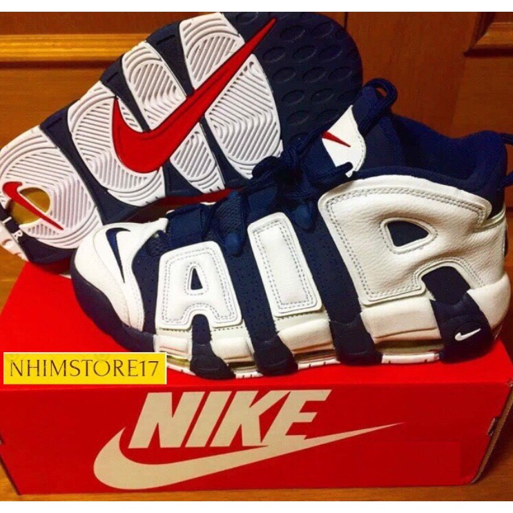 (FULL BOX) Giày Thể Thao Nike Air More Uptempo Xanh Chữ Trắng