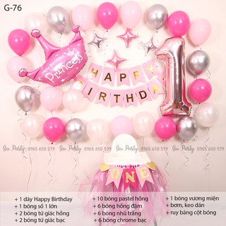 Set Bóng Trang Trí Thôi Nôi Sinh Nhật Bé Gái Tông Hồng Gold