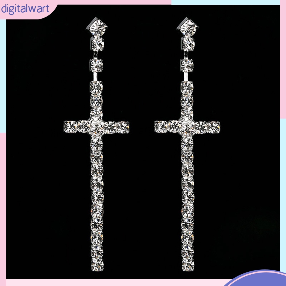 Khuyên Tai Chữ Thập Đính Đá Thời Trang Cho Nữ