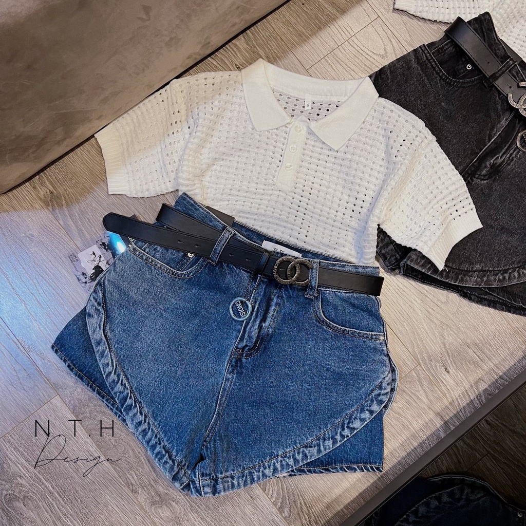 Set áo polo kèm quần jean phối 2 mảnh kèm ảnh thật