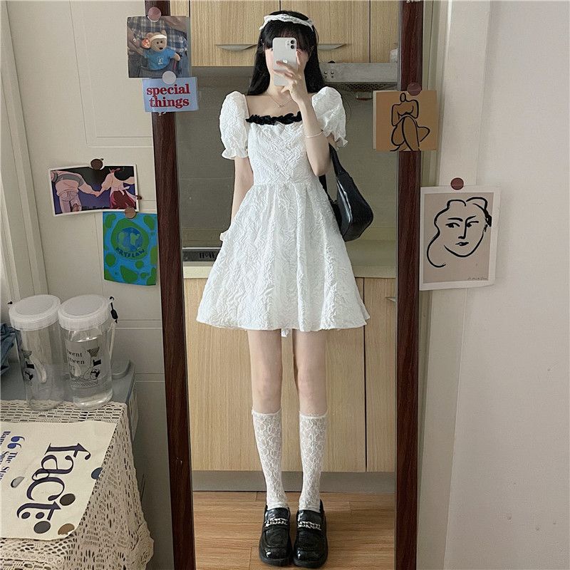 [MURIOKI] Đầm Babydoll Trắng Tay Phồng Không Viền Cho Bé Gái