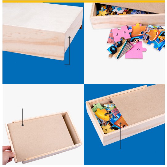 Đồ chơi ghép xếp hình 4 cấp độ  Puzzle 4 trong 1 gồm bộ 12, 24, 36, 48 miếng chi tiết trong 1 hộp gỗ cao cấp cho bé