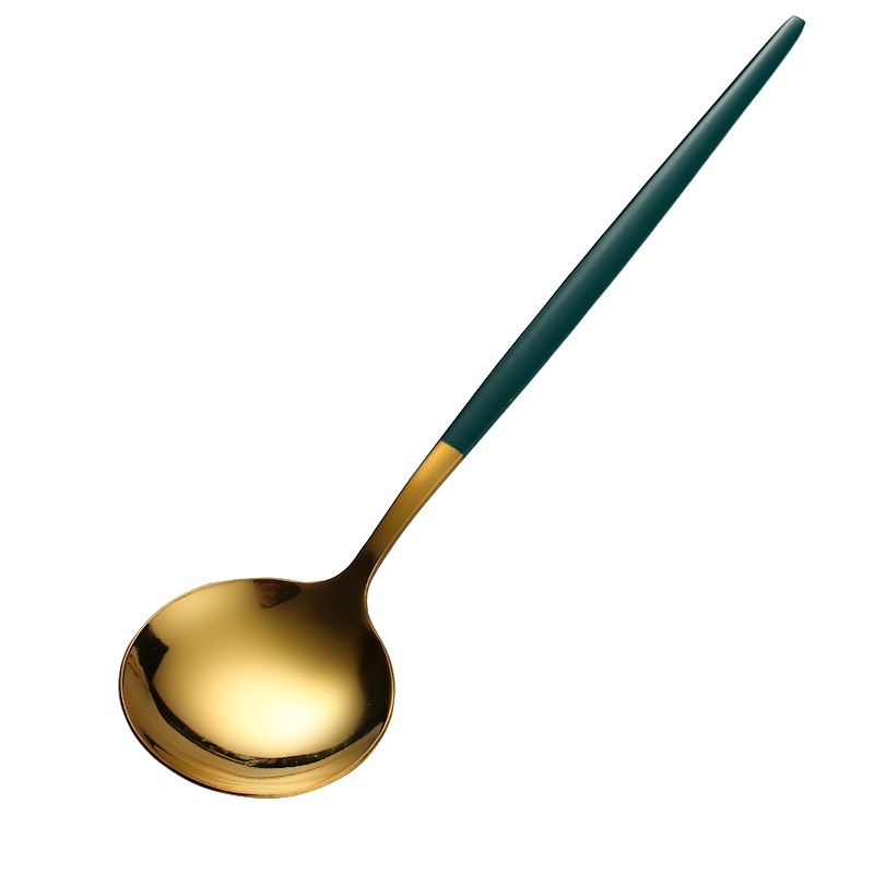 Thìa muỗng inox mạ vàng cán xanh đậm cao cấp sang trọng