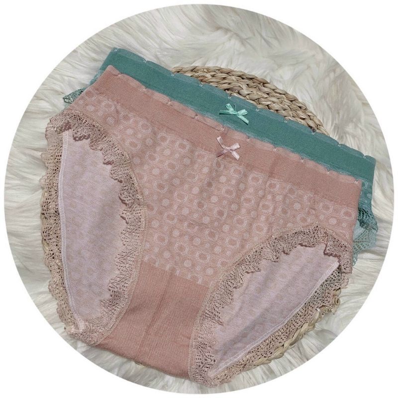 Quần lót viền ren đính nơ nhỏ chất cotton thoáng mát