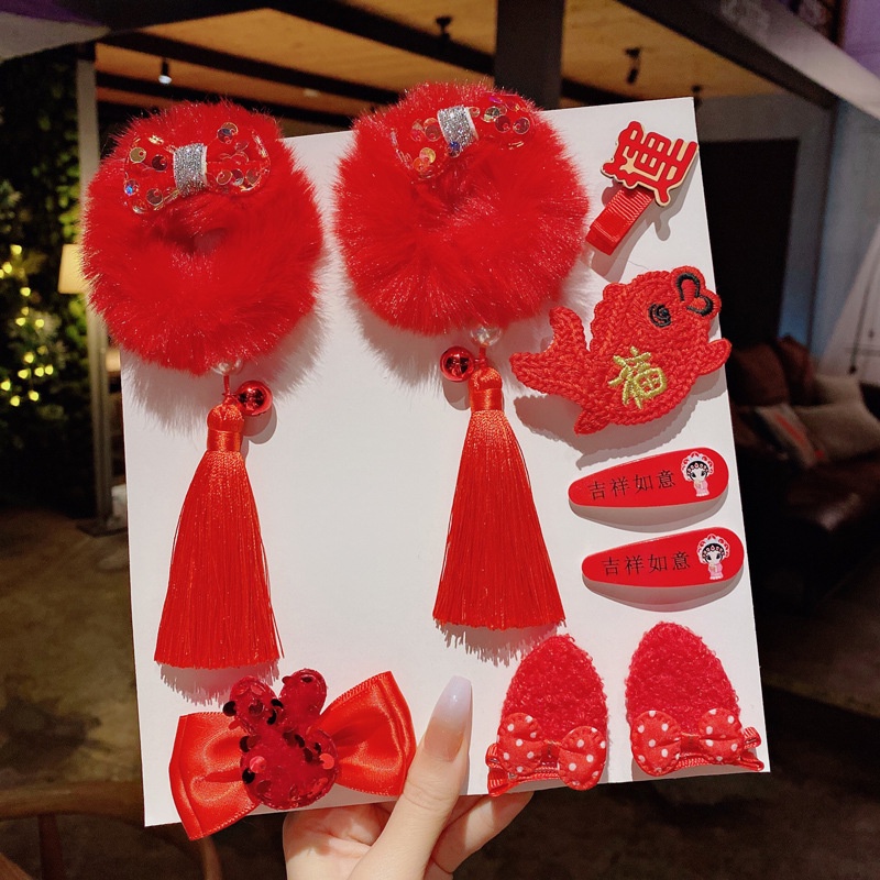 Kẹp tóc nơ đỏ cho trẻ em mới sinh