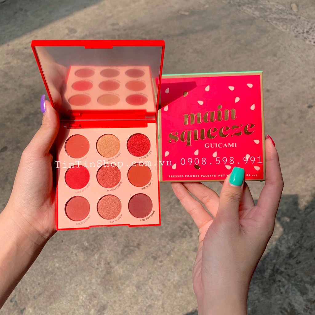 Phấn mắt 9 ô Guicami Tone Đỏ Hồng Nude Nhũ Lấp Lánh Màu Màu SQUEEZE