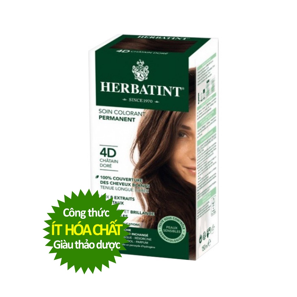 [Màu hạt dẻ vàng 4D] Gel nhuộm, dưỡng tóc với 8 thảo dược Herbatint chính hãng Ý