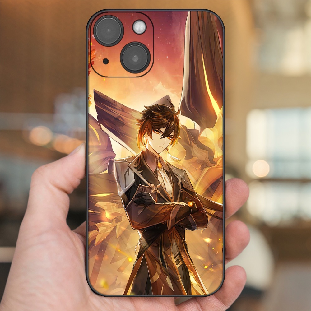 Ốp lưng iPhone 13 dẻo đen cạnh vuông in hình Zhongli Genshin Impact