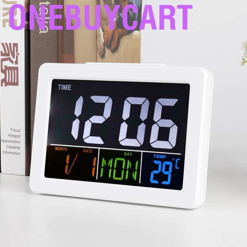 Onebuycart LCD Digital Alarm Clock Student Large Screen Time Temperature Display Home Decor