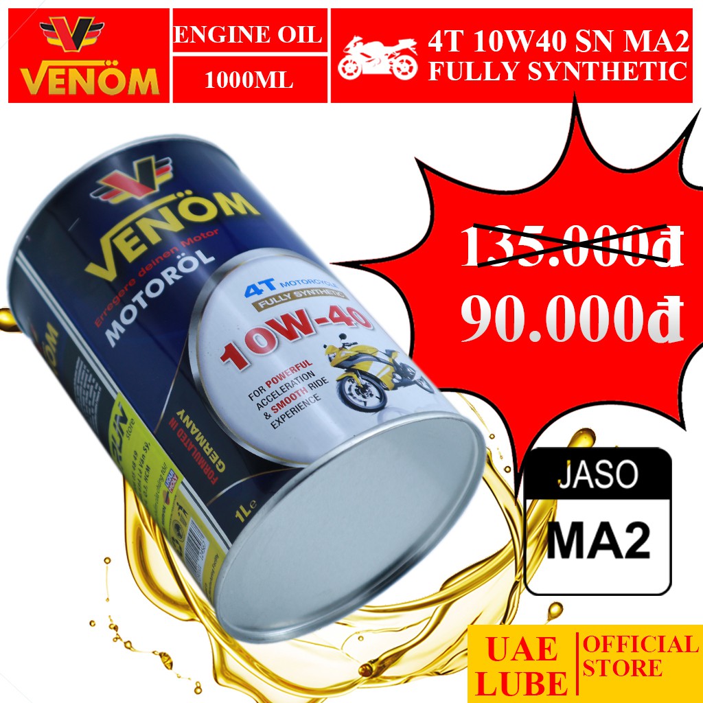 Nhớt Lon Tổng Hợp VENOM 4T MOTOCYCLE 10W40 SN 1000ml - VENOM 4T MOTOCYCLE FULLY SYNTHETIC - Made in UAE